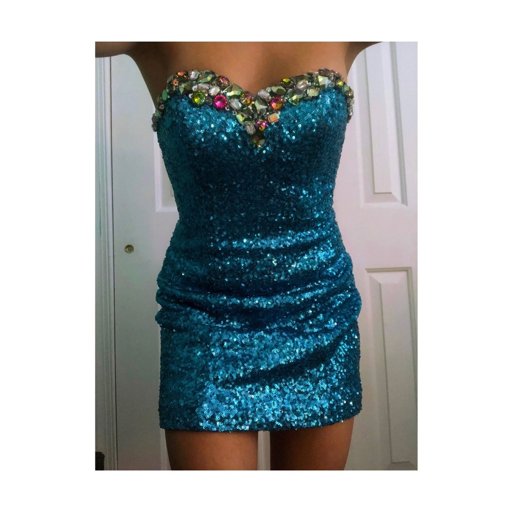 Alyce Paris Blue Strapless Dress